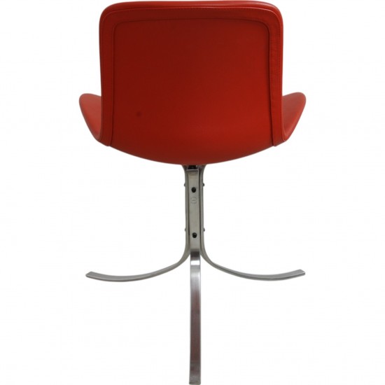 Set of four Poul Kjærholm PK9 chairs in red leather