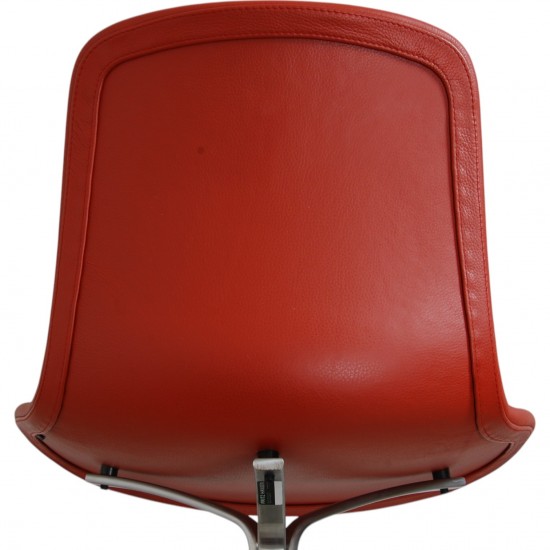 Set of four Poul Kjærholm PK9 chairs in red leather