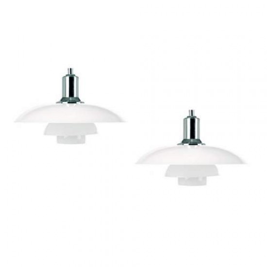 Poul Henningsen Set of New PH 2/1 pendant lamps with white opal glass and chromed metal socket housing