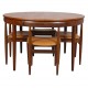 Hans Olsen Roundette bord med 4 stole, teak og cognac anilin læder