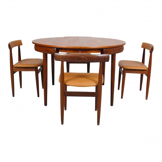 Hans Olsen Roundette table with 4 chairs, teak and cognac aniline leather