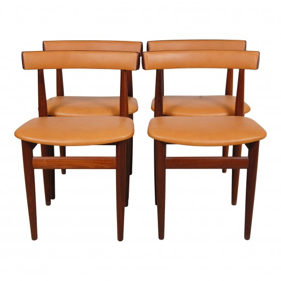 Hans Olsen Roundette table with 4 chairs, teak and cognac aniline leather