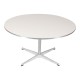 Arne Jacobsen coffee table with white laminate and metal border Ø: 90 cm