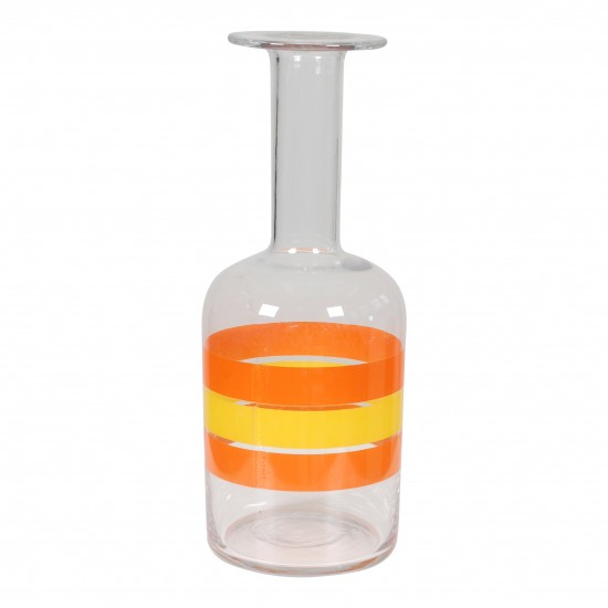 Otto Brauer/Holmegaard Vase af klart glas med gule/orange striber H: 25