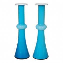 Holmegaard vases of blue glass and with white colored inside H: 31,5 Holmegaard vases of blue glass and with white colored inside H: 31,5