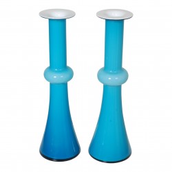 Holmegaard vases of blue glass and with white colored inside H: 31,5 Holmegaard vases of blue glass and with white colored inside H: 31,5