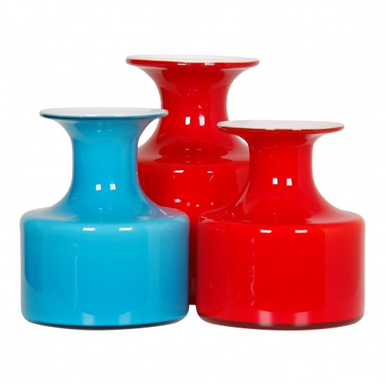 Holmegaard set of vases of blue and red glass H: 10-13