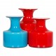 Holmegaard sæt af vaser af blåt og rødt glas H:10-13