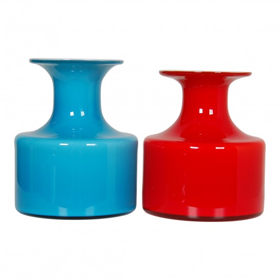 Holmegaard set of vases of blue and red glass H: 10-13