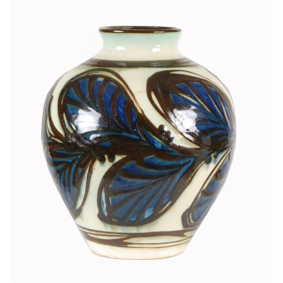 Herman Kähler vase med mørkeblåt og brunt motiv uden skader