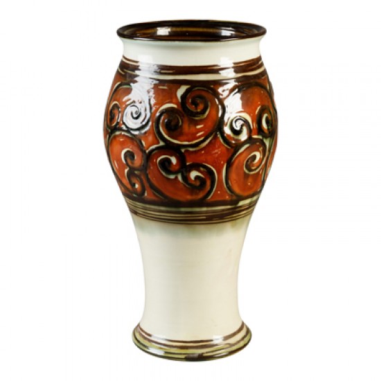 Herman Kählers keramiske fabrik i Næstved - vase dekoreret med kohorn i beige og sort glasur