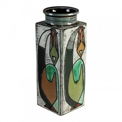 Nils Kähler og Gete Petersen Vase af glaseret lertøj rigt dekoreret H: 35 cm Nils Kähler og Gete Petersen Vase af glaseret lertøj rigt dekoreret H: 35 cm