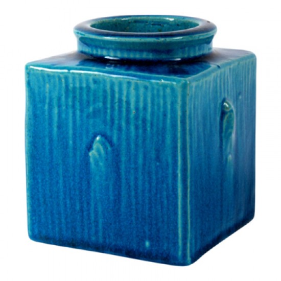 Svend Hammershøj (1873-1948) for Kähler Square vase with relief and blue glaze