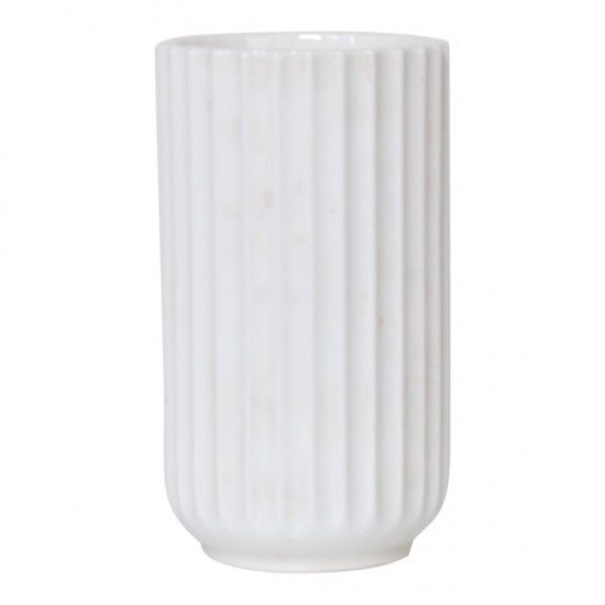 Older ribbed white Lyngby vase H: 13 cm