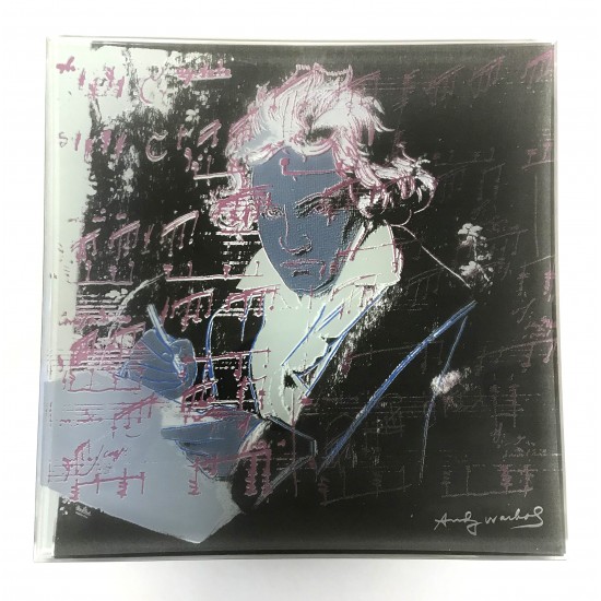 Rosenthal glas fad designet af Andy Warhol, med signatur i trykmotiv Mozart, mål: 30x30 cm, emballage medfølger