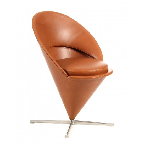 Verner Panton Cone Chair with walnut aniline leather