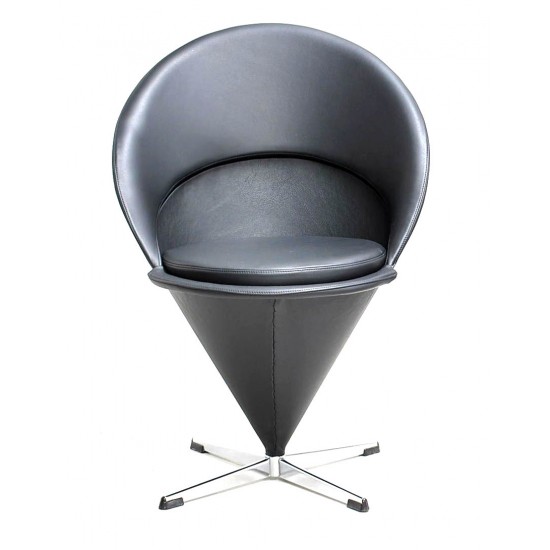 Verner Panton 1926-1998 Stol, Cone Chair / Kræmmerhusstolen, fuldpolstret med sort classic læder