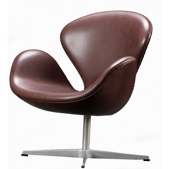 Arne Jacobsen Swan newly upholstered with mokka classic leather