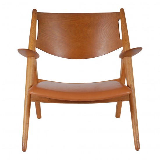 Hans J Wegner Sawhorse chair with cognac aniline leather seat