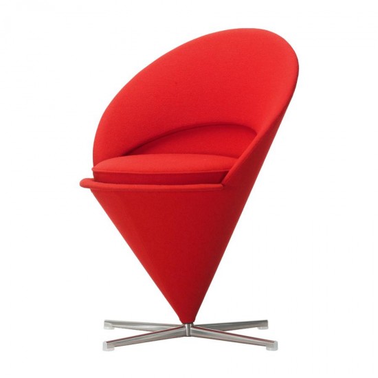 Verner Panton 1926-1998 Cone Chair with red hallingdal wool fabric