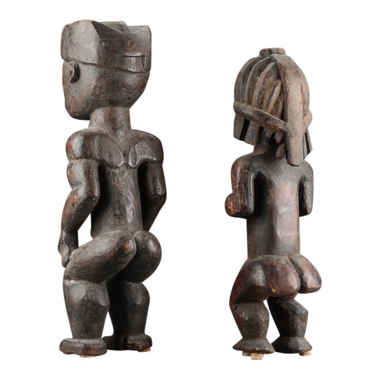 Set of African wooden figures, man and woman from Gabon