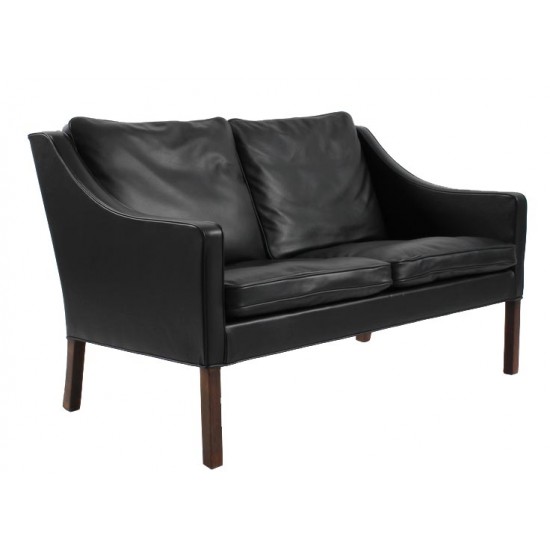 Børge Mogensen 2 pers Sofa, Model 2208, nypolstret i sort bizon læder