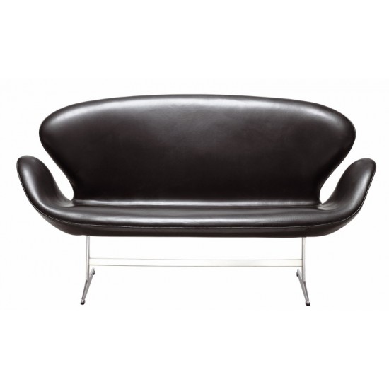 Arne Jacobsen Swan sofa newly upholstered with black aniline leather