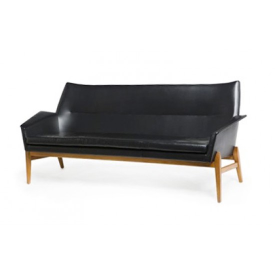Ib Kofod-Larsen 1921-2003 Wing sofa with its original patinated black leather