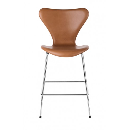 Arne Jacobsen 3197/3187, syveren barstol i  Walnut anilin læder